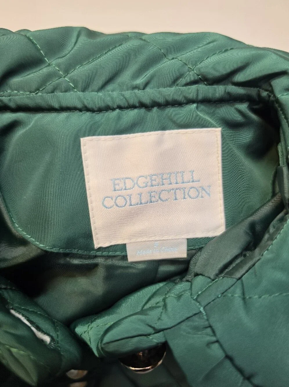 Edgehill Collection × Darby Green Quilted Puffer Jacket with Ruffle Collar NWT